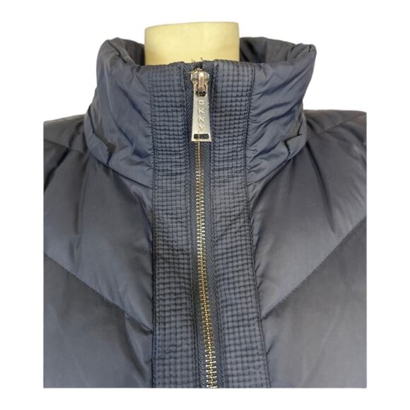 DKNY Navy puffer down 3/4 length coat with belt size 2x * - Picture 3 of 12